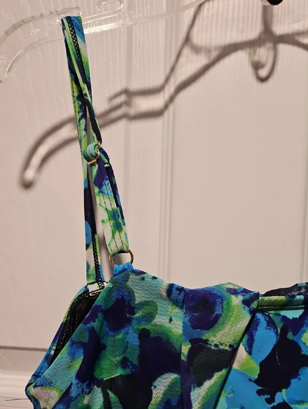 Floral Ruffle One-Piece Romper Style Swimsuit in Blue & Green